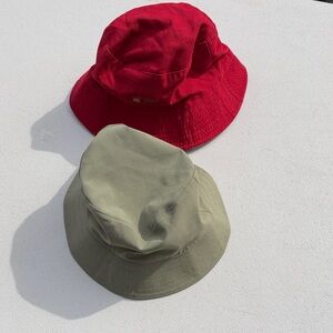 Reversible-Style Bucket Hats — Red & Olive